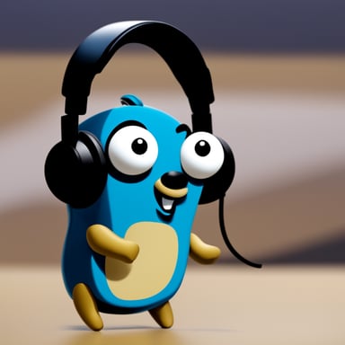 A go blue gopher listening to music, pretty close to the original gopher.