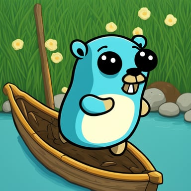 Go Blue Gopher in the style of Studio Ghibli, enjoying the nature and being at peace.