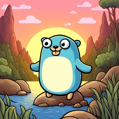 Go Blue Gopher in the style of Studio Ghibli, enjoying the nature and being at peace.