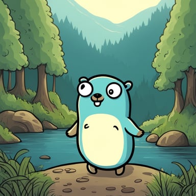 Go Blue Gopher in the style of Studio Ghibli, enjoying the nature and being at peace.