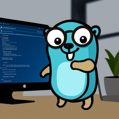 The go blue gopher handles a smartscreen promoting Golang.