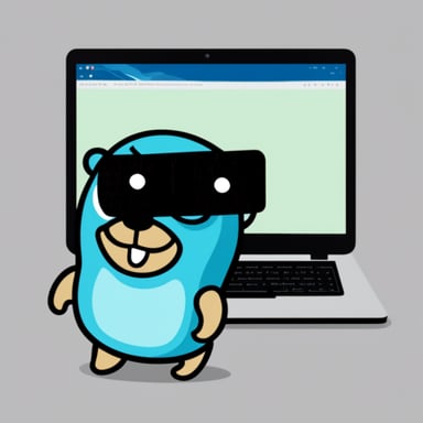 The go blue gopher handles a smartscreen promoting Golang.