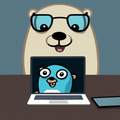 The go blue gopher handles a smartscreen promoting Golang.