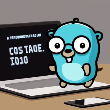 The go blue gopher handles a smartscreen promoting Golang.