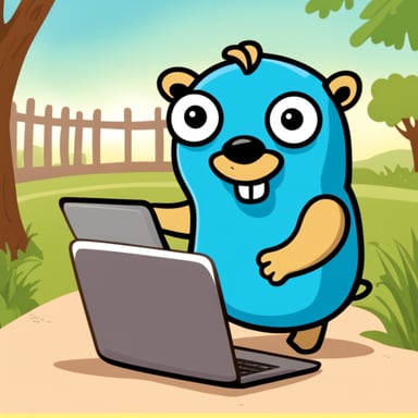Go Blue Gopher is found in a kids playground, happily typing away on a laptop.
