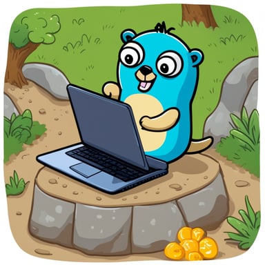 Go Blue Gopher is found in a kids playground, happily typing away on a laptop.