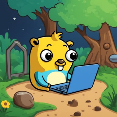 Go Blue Gopher is found in a kids playground, happily typing away on a laptop.