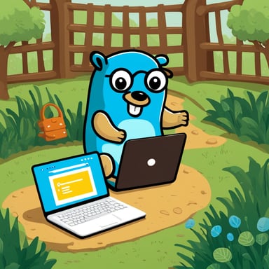 Go Blue Gopher is found in a kids playground, happily typing away on a laptop.