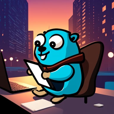 Go Blue Gopher in Berlin writing code