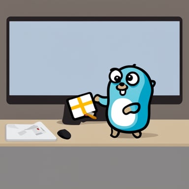 A go blue gopher handling a Google Ads logo.