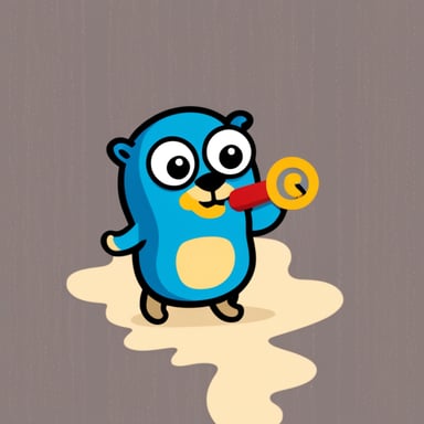 A go blue gopher handling a Google Ads logo.