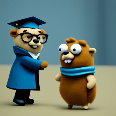 Go Blue Gopher as a professor with red hair.