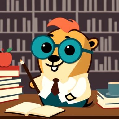 Go Blue Gopher as a professor with red hair.
