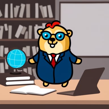 Go Blue Gopher as a professor with red hair.