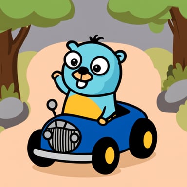 Go Blue Gopher driving a car