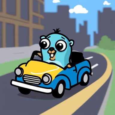 Go Blue Gopher driving a car