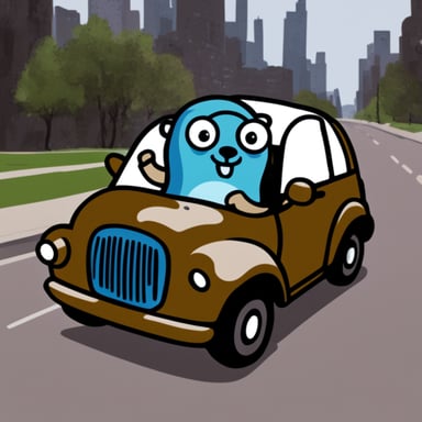 Go Blue Gopher driving a car