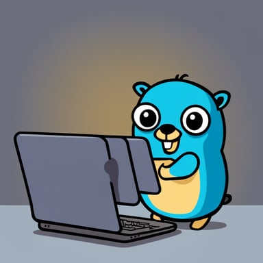 Go blue gopher is compiling a program.