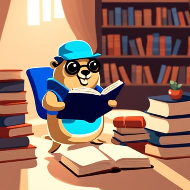 Go blue gopher is reading a book.