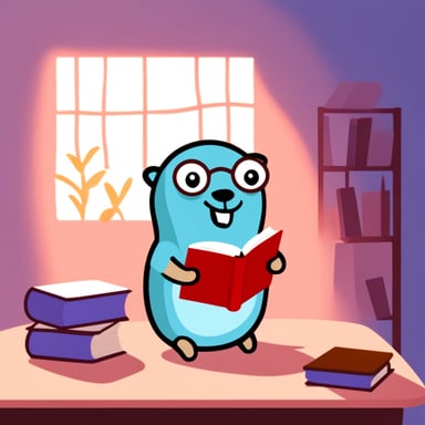 Go blue gopher is reading a book.