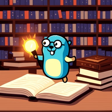 Go blue gopher is reading a book.