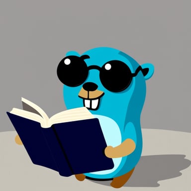 Go blue gopher is reading a book.
