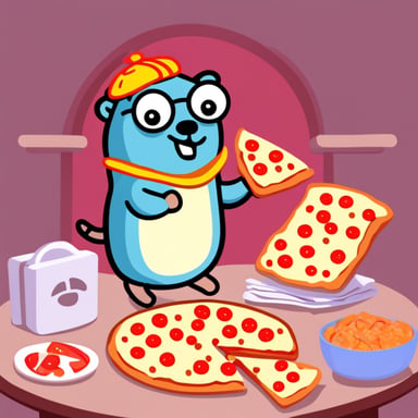 Go Blue Gopher eating pizza