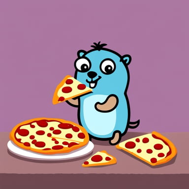 Go Blue Gopher eating pizza