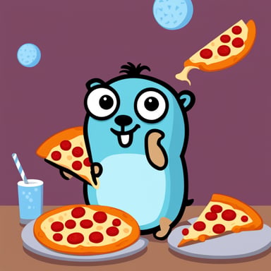 Go Blue Gopher eating pizza