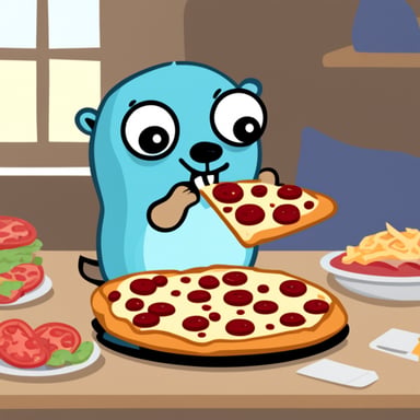 Go Blue Gopher eating pizza