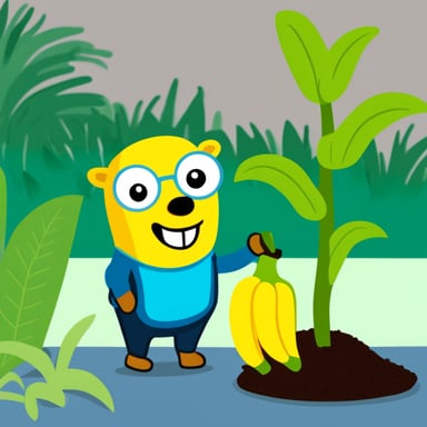 Go Blue Gopher planting a banana tree.