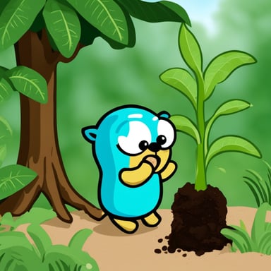 Go Blue Gopher planting a banana tree.