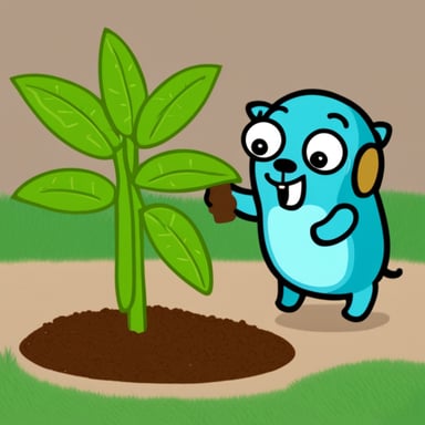 Go Blue Gopher planting a banana tree.