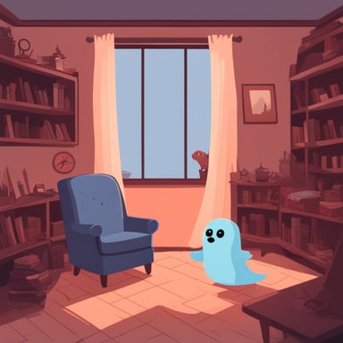 A ghost Go Blue Gopher in a house