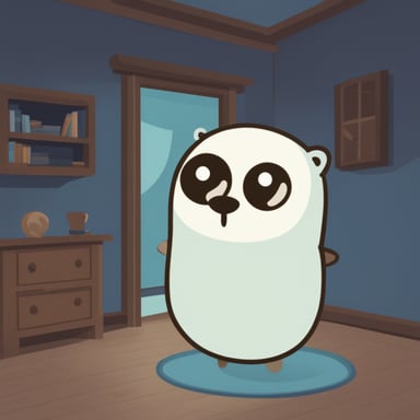 A ghost Go Blue Gopher in a house