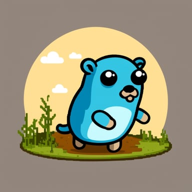 Go Blue Gopher in Golang gopher pixel art style.