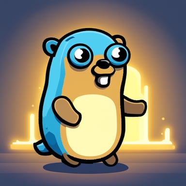 Go Blue Gopher in Golang gopher pixel art style.