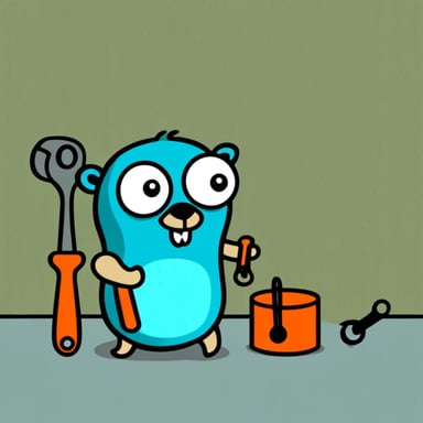 Go Blue Gopher with a wrench and nut.