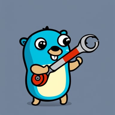 Go Blue Gopher with a wrench and nut.