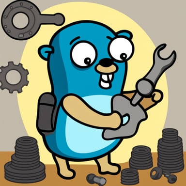Go Blue Gopher with a wrench and nut.