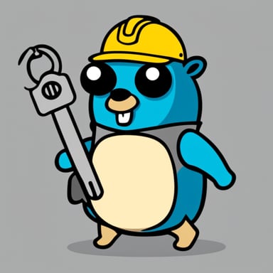 Go Blue Gopher with a wrench and nut.