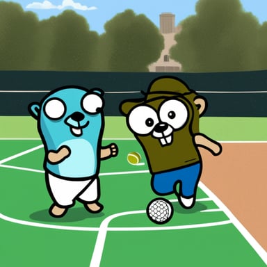 Go Blue Gopher playing football with a tennis player.