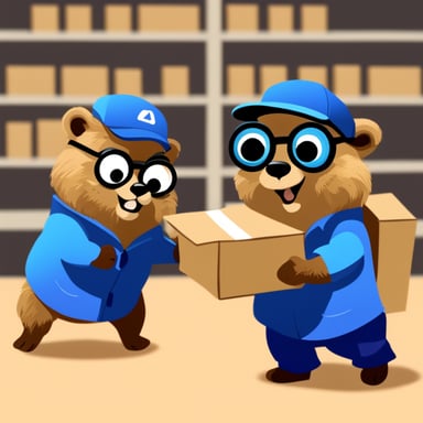 An image with 2 gophers, Go Blue Gopher is sending a package to another gopher. The package is labelled as data.