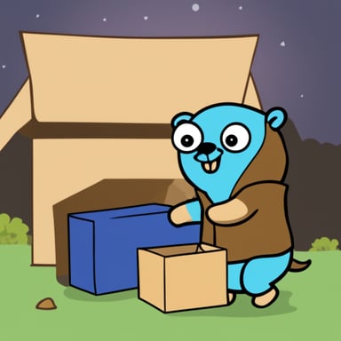 Go Blue Gopher is handing over a box labeled as data to another gopher in a frame. Both gophers are pretty basic and not wearing any clothes.