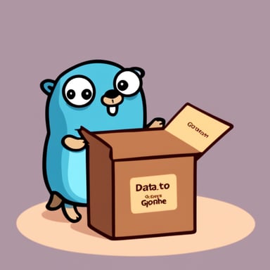 Go Blue Gopher is handing over a box labeled as data to another gopher in a frame. Both gophers are pretty basic and not wearing any clothes.