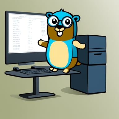 Go Blue Gopher stays near the whiteboard. On the whiteboard is printed a block diagram of stack and heap.