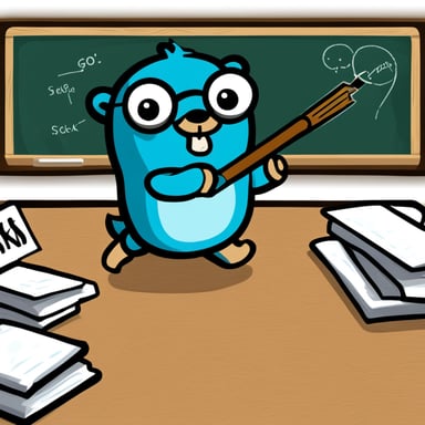 A determined Go Blue Gopher stands next to a chalkboard, holding a pointer. On the board are simple diagrams labeled 'Heap' and 'Stack,' with arrows showing data flow and memory boundaries. The Go Blue Gopher looks animated, as if passionately teaching about Go's memory management. Beneath the drawing, bold text reads: 'Memory Matters: Beyond Leaks.'
