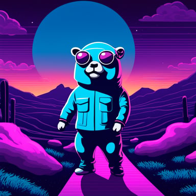 Go Blue Gopher in a synthwave field.