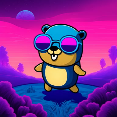 Go Blue Gopher in a synthwave field.