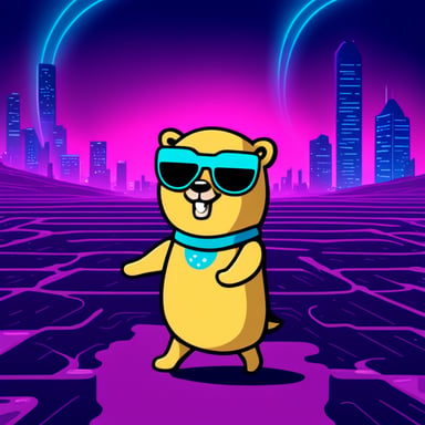 Go Blue Gopher in a synthwave field.